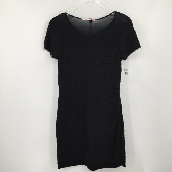 DVF Diane Von Furstenberg Noelle Black shift dress pleat knit mini new M 6 8 - Picture 2 of 7